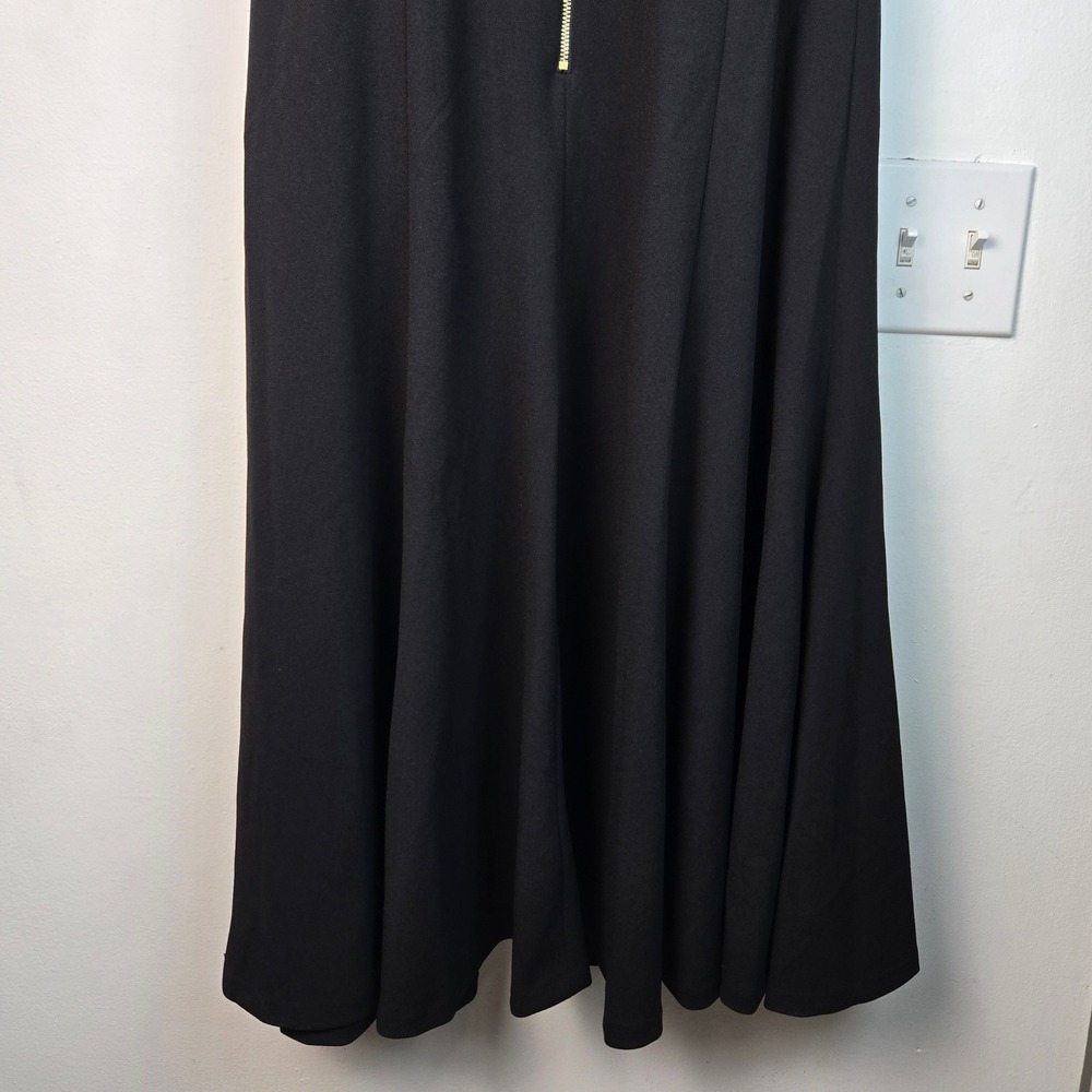 NWT Calvin Klein Black Belted A-Line Midi Dress Short Sleeve Gold Zip 10 - Picture 6 of 16